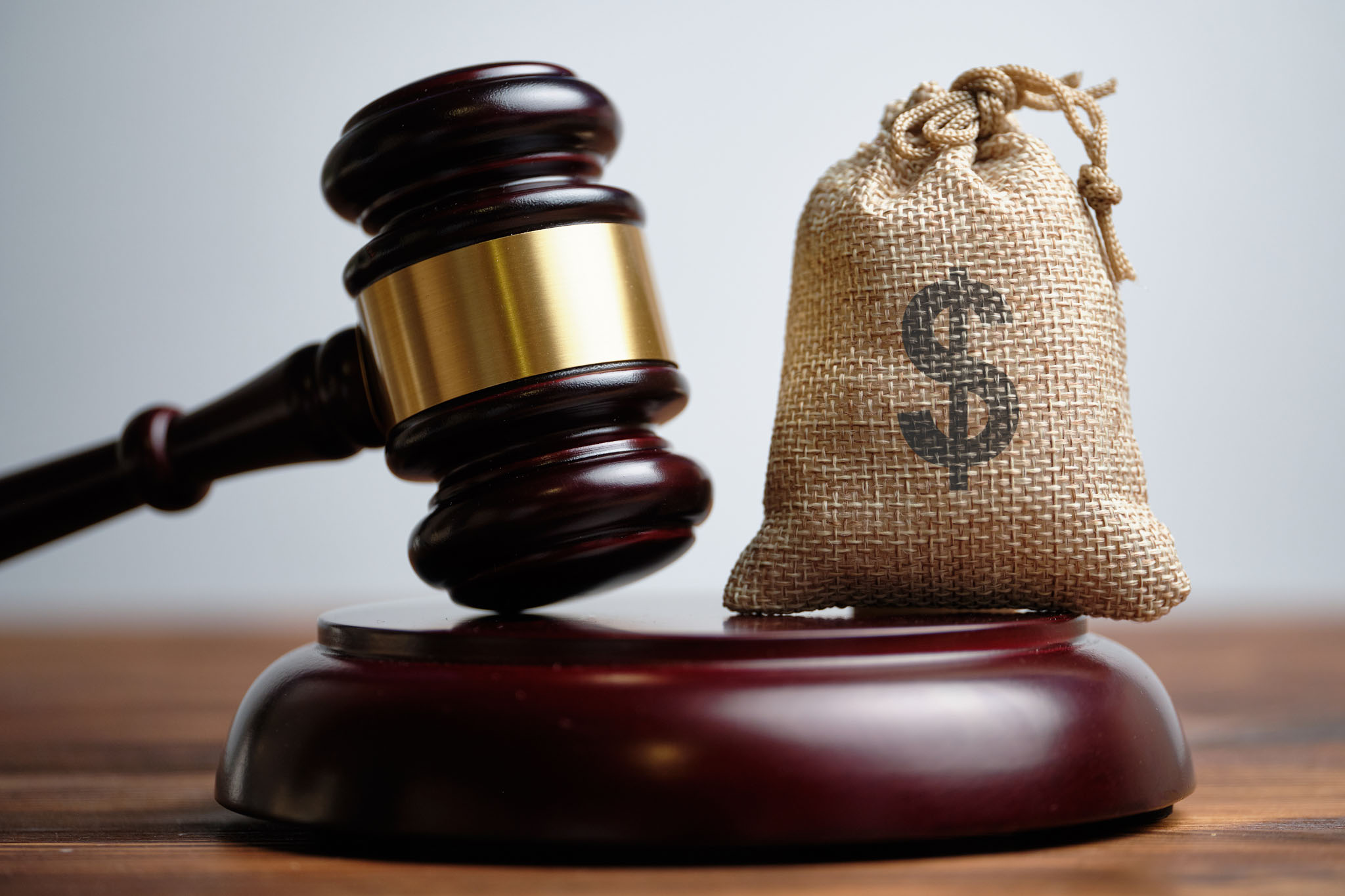 An image of a gavel and money bag - if you need help with your theft charge, trust Branson West Law, an experienced Utah shoplifting and retail theft lawyer.